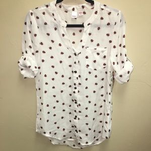 Bongo - Ladybug Print tan sleeve blouse SZ M NWT